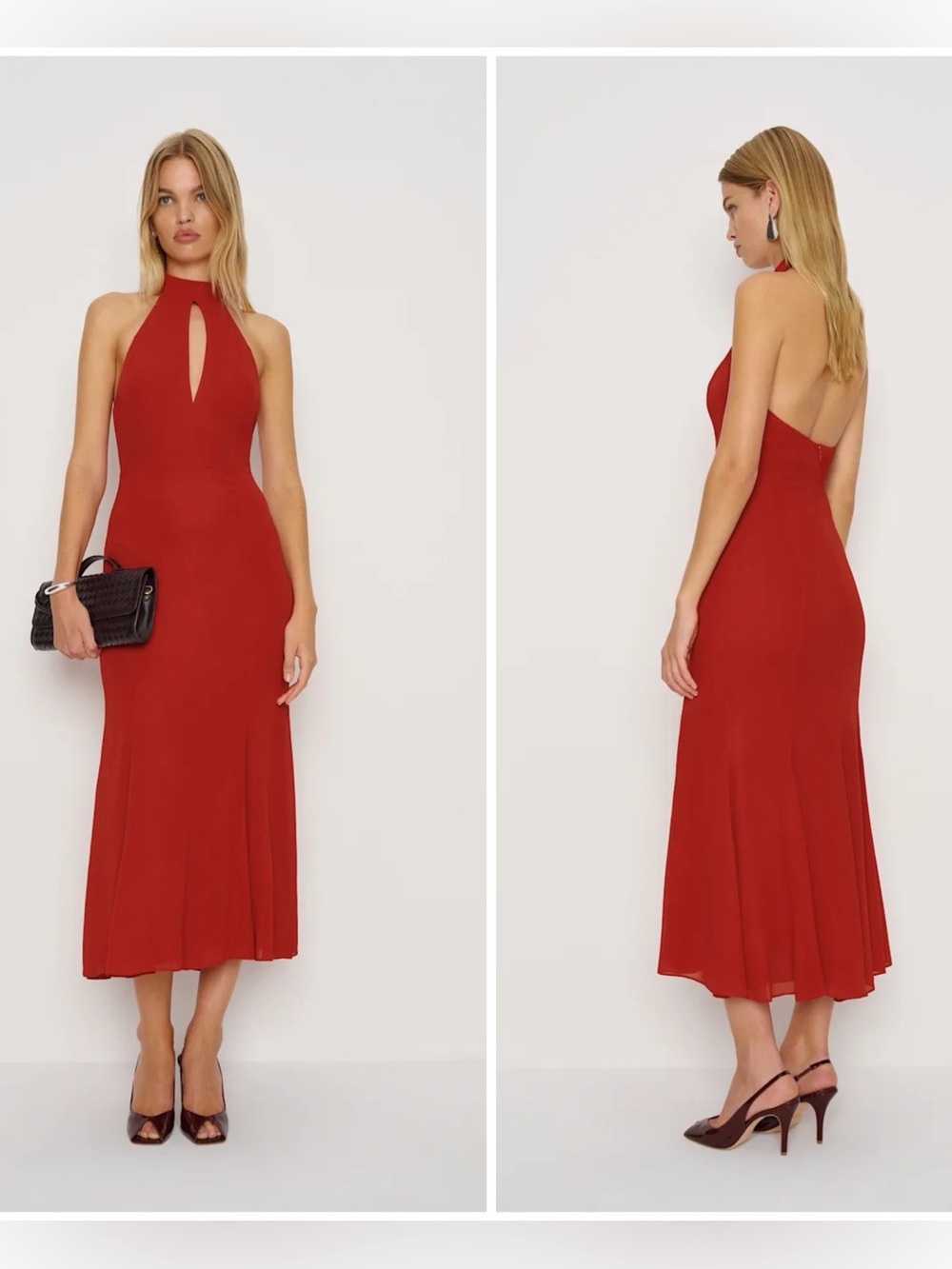 Reformation Noele Maxi Dress Sangre Red A-Line Mock Neck Keyhole Cutout Sz 2 NWT